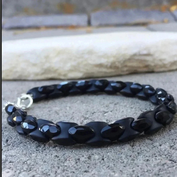 Mens Jewelry,Black Agate,Chain Link Bracelet,Black Bracelet, Mens Bracelet - Picture 2 of 2